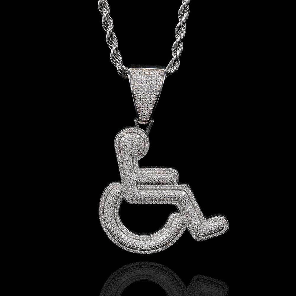 Custom Wheelchair Pendant Necklace with Zircon Stones for Men | Caratix Jewelry - CaratixJewelry