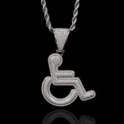 Custom Wheelchair Pendant Necklace with Zircon Stones for Men | Caratix Jewelry - CaratixJewelry