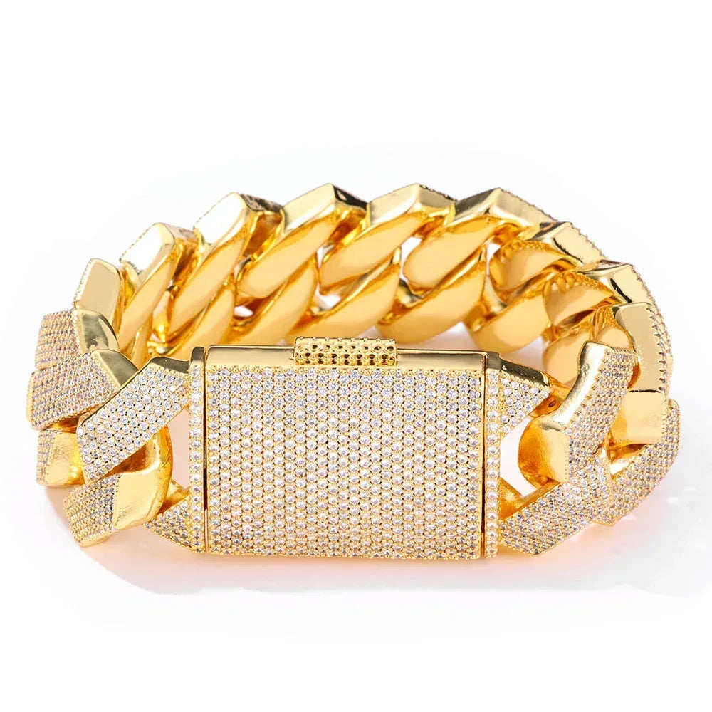 Iced Out Cuban Bracelet Six Row Zircon Cuban Link Gold Chain Style - CaratixJewelry