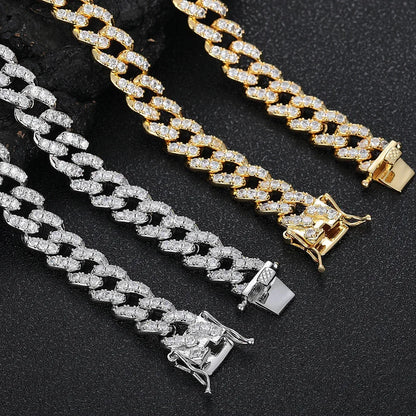 10mm Pink Zircon Heart Pendant Cuban Chain Necklace - CaratixJewelry