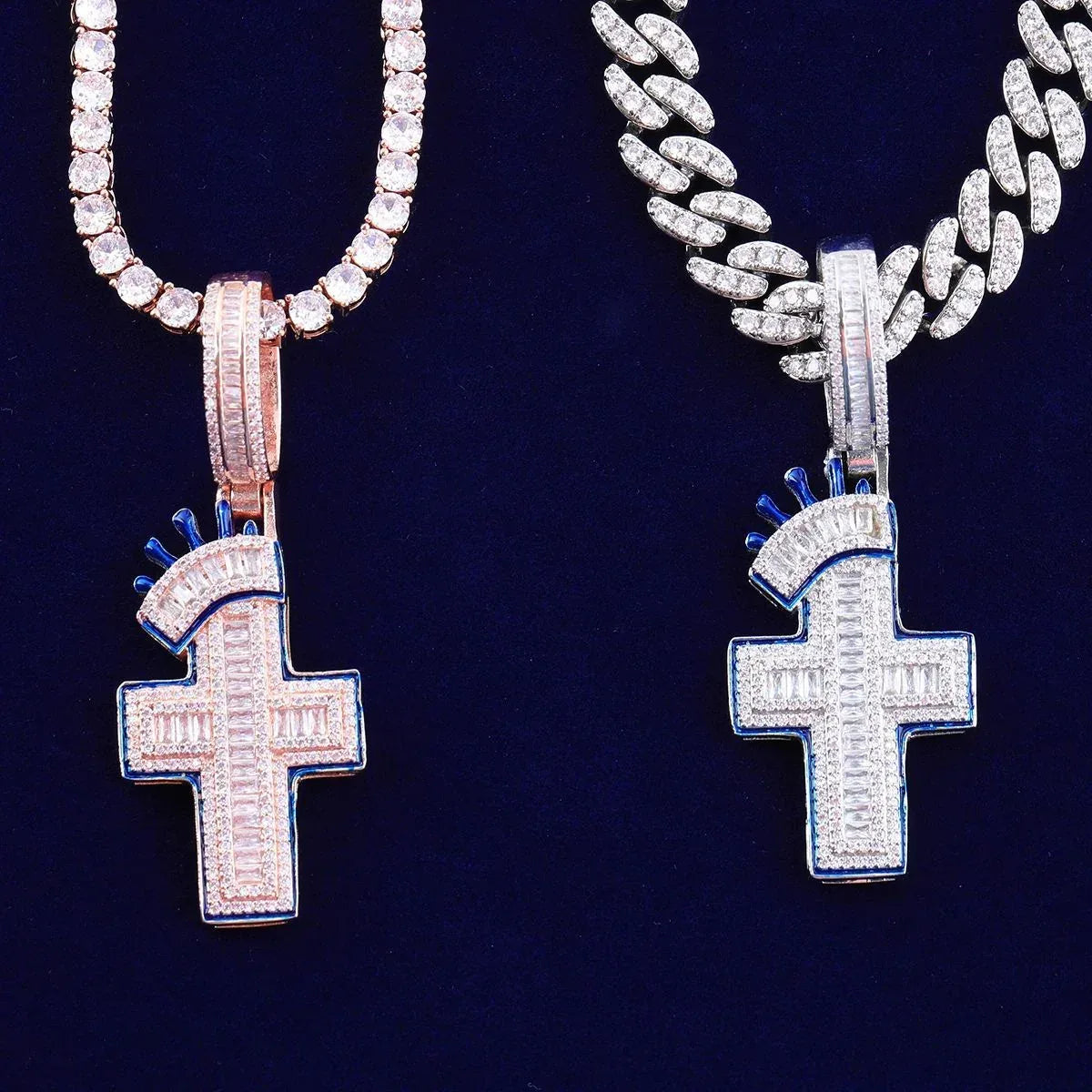 Iced Out Crown Cross Pendant | Men's & Women's Royal Faith Necklace - CaratixJewelry