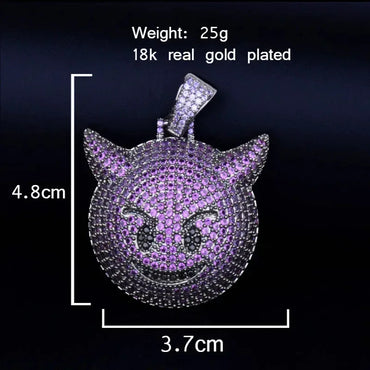 Iced Out Purple Devil Emoji Pendant Premium Copper CZ Demon Time Jewelry | Viral Hip Hop Bling | Caratix - CaratixJewelry