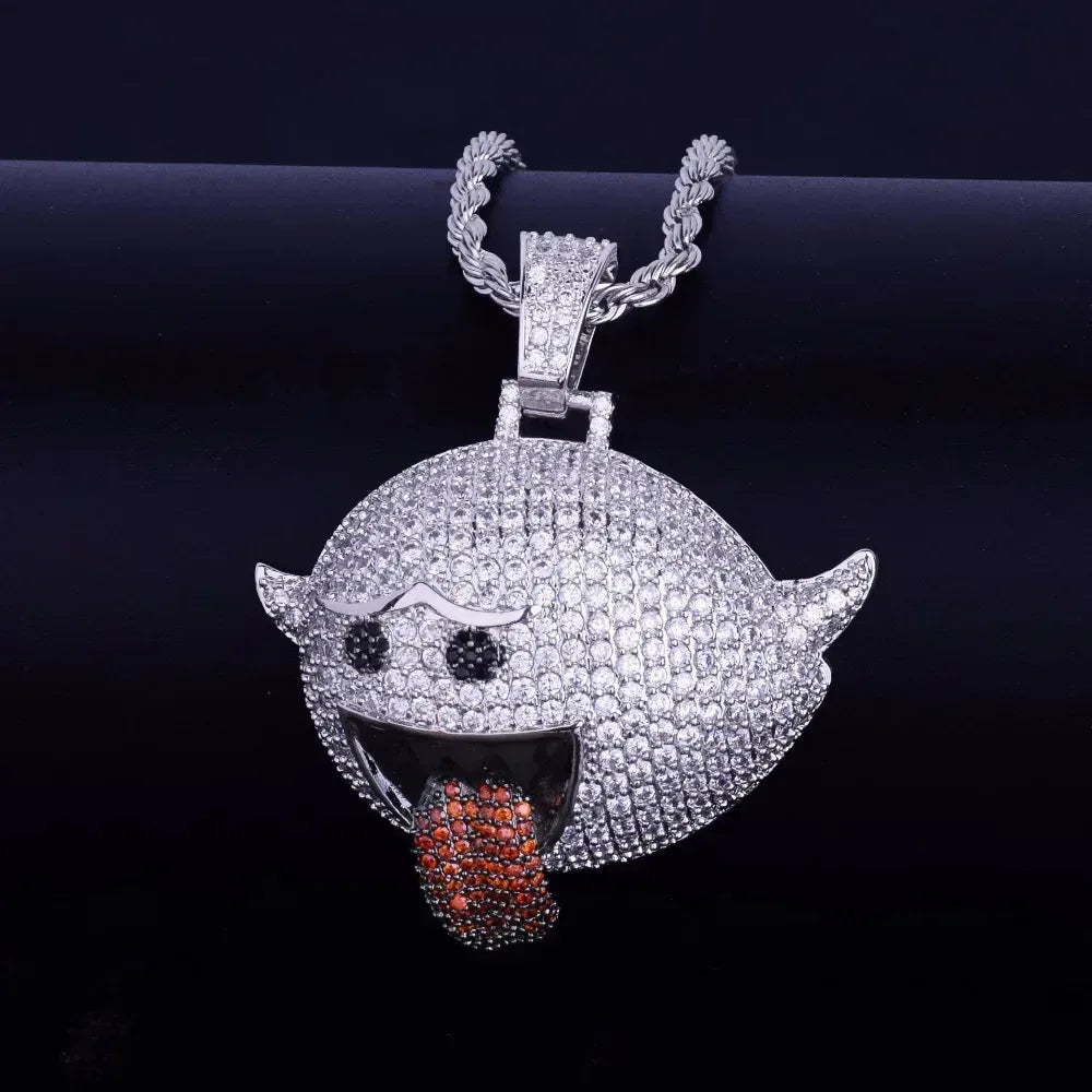 Iced Out "Tongue Out" Goblin Pendant Premium Copper CZ Naughty Elf Jewelry Caratix - CaratixJewelry