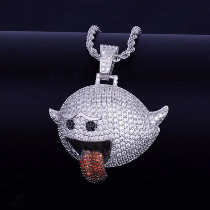 Iced Out "Tongue Out" Goblin Pendant Premium Copper CZ Naughty Elf Jewelry Caratix - CaratixJewelry