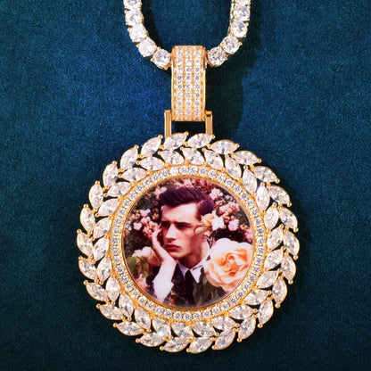 Marquise CZ Photo Pendant Necklace | Iced Out DIY Custom Picture Hip Hop Jewelry - CaratixJewelry