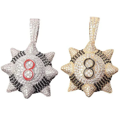 Iced Out Spiked 8-Ball Pendant | Men's 3D Billiards Necklace | Premium Copper CZ Punk Thorn Jewelry | Streetwear Lucky Charm | Caratix - CaratixJewelry