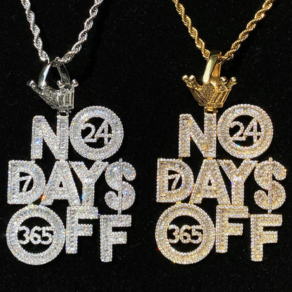 Iced Out "No Days Off" Text Pendant | Gym Fitness & Entrepreneur Jewelry - CaratixJewelry