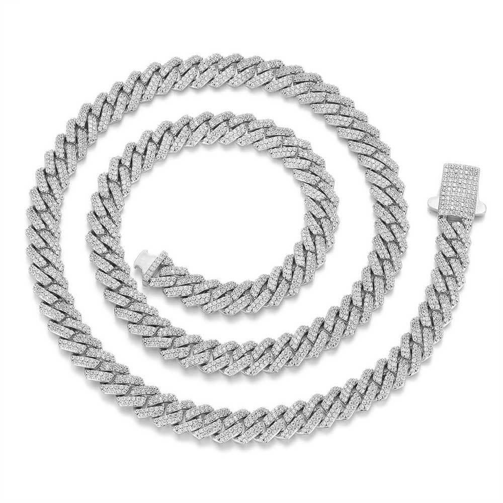 8mm Double-Row Moissanite Cuban Link Chain for Men – S925 Sterling Silver Custom Luxury Hip Hop Necklace - CaratixJewelry