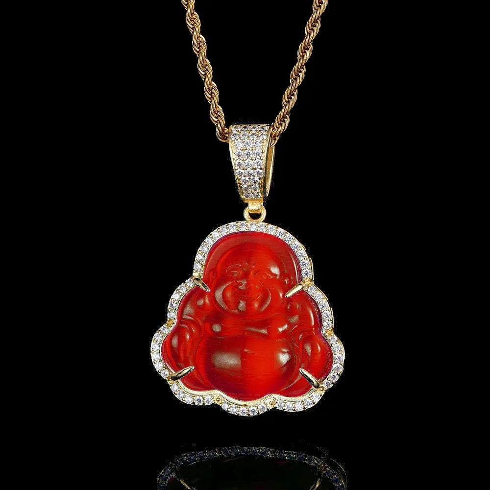 Custom Cat's Eye Stone Maitreya Buddha Pendant Necklace with Zircon Stones for Men and Women | Caratix Jewelry - CaratixJewelry