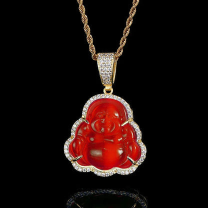 Custom Cat's Eye Stone Maitreya Buddha Pendant Necklace with Zircon Stones for Men and Women | Caratix Jewelry - CaratixJewelry