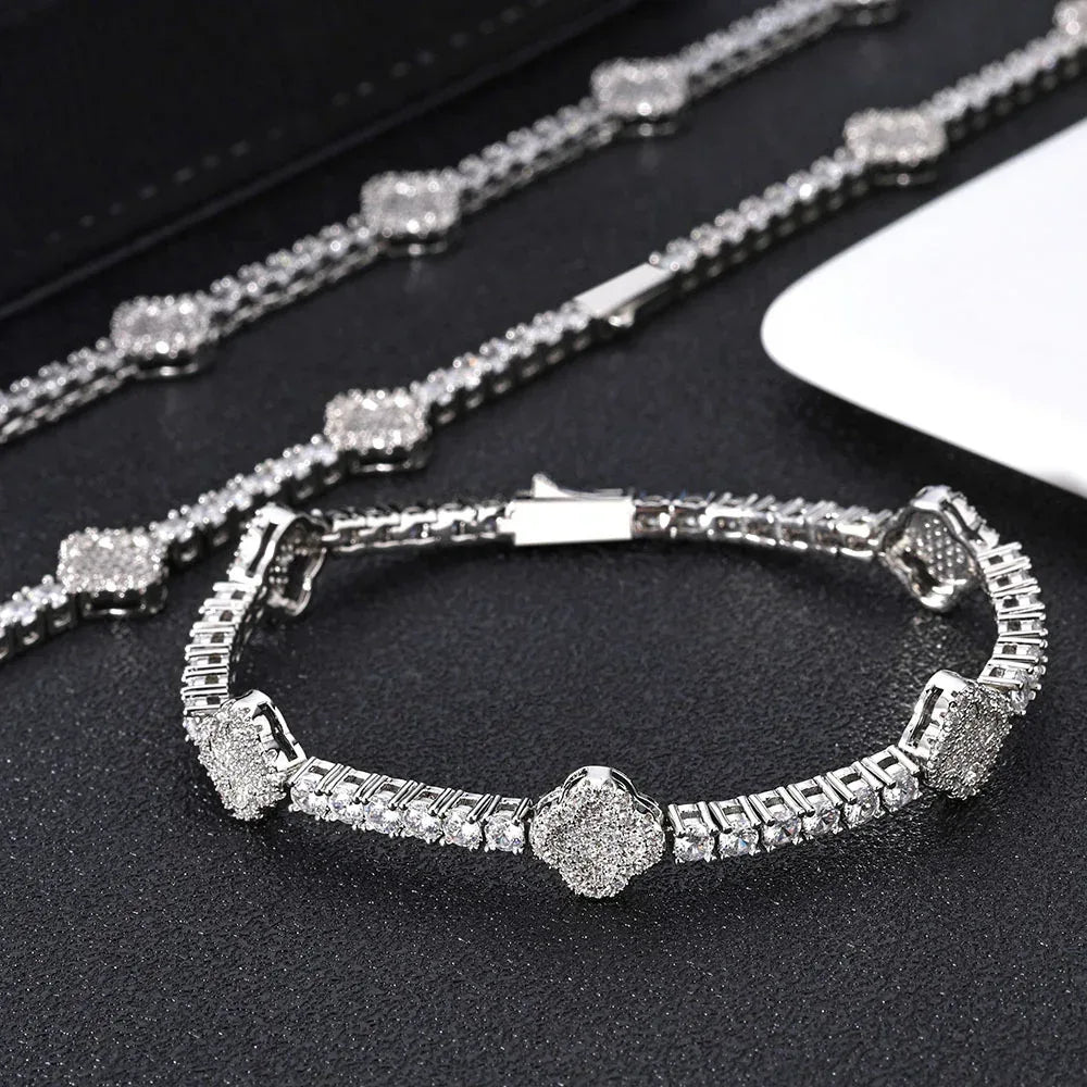 Custom Iced Out Jewelry Clover Tennis Chain | Full Iced Necklace & Bracelet | Caratix - CaratixJewelry