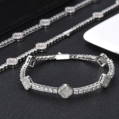 Men's Spring-Clasp Clover Tennis Chain | 5A Zircon Iced Out Necklace | Premium Gold Chain Rapper Style | Caratix - CaratixJewelry