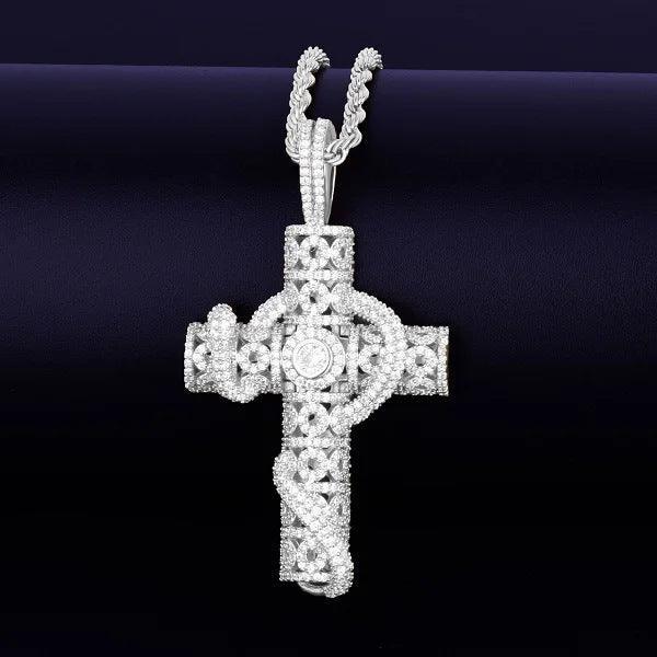 Iced Out Snake Wrapped Cross Pendant | Men's 3D Serpent Crucifix Necklace | Premium Copper CZ Gothic Jewelry | Venom & Faith Bling | Caratix - CaratixJewelry