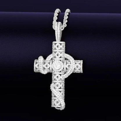 Iced Out Snake Wrapped Cross Pendant | Men's 3D Serpent Crucifix Necklace | Premium Copper CZ Gothic Jewelry | Venom & Faith Bling | Caratix - CaratixJewelry