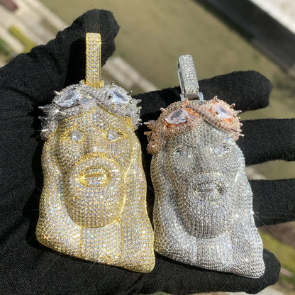 Iced Out Jesus Head Halo Pendant Necklace – Heavy Solid CZ Hip Hop Luxury Jewelry - CaratixJewelry