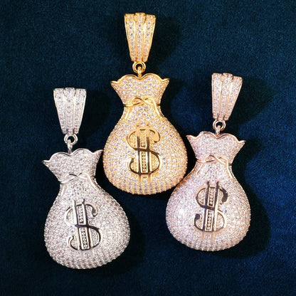 Iced Out Money Bag Pendant | CZ Hip Hop Men’s Streetwear Fashion Jewelry - CaratixJewelry