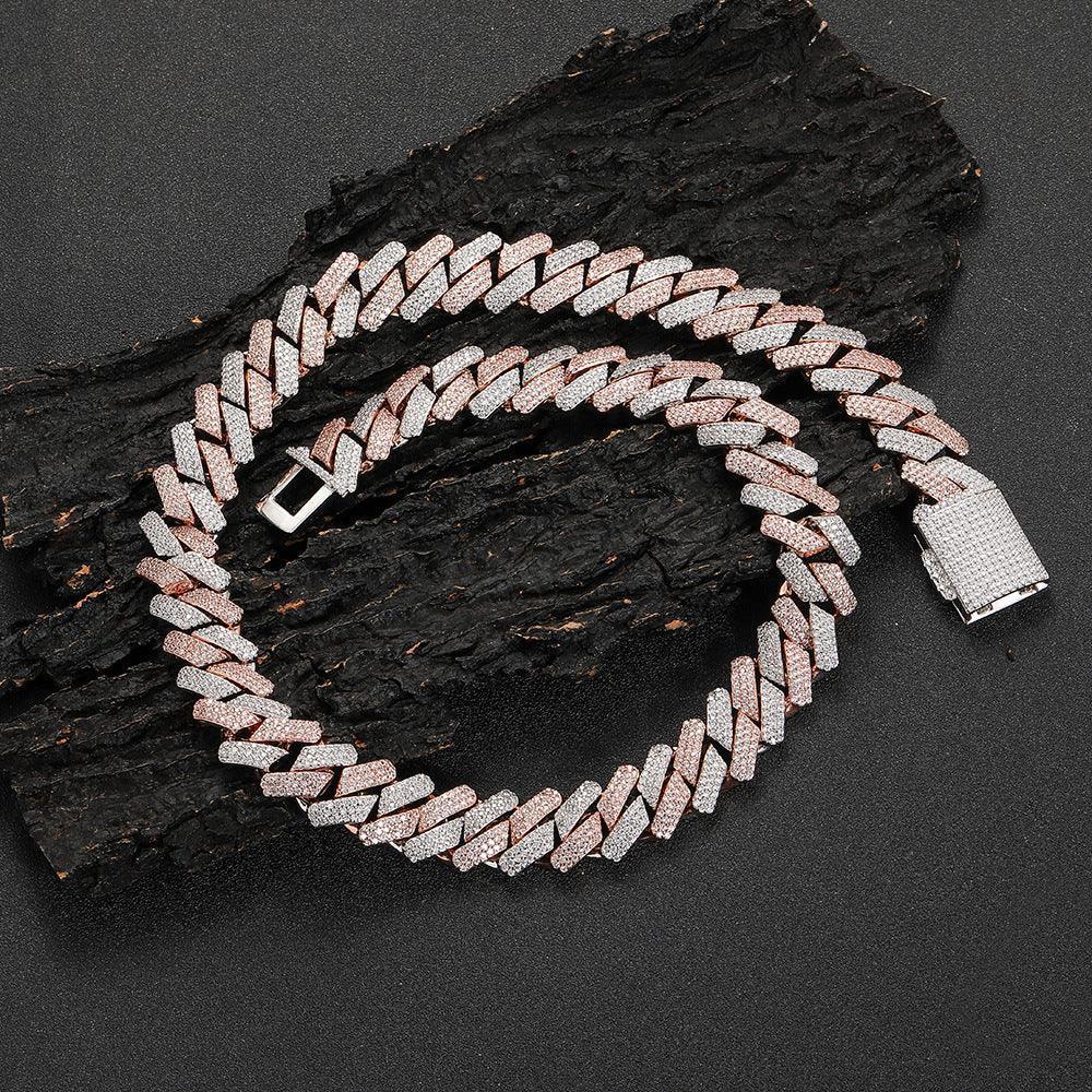 Custom 18mm Three-Row Cuban Chain Necklace Zircon - CaratixJewelry