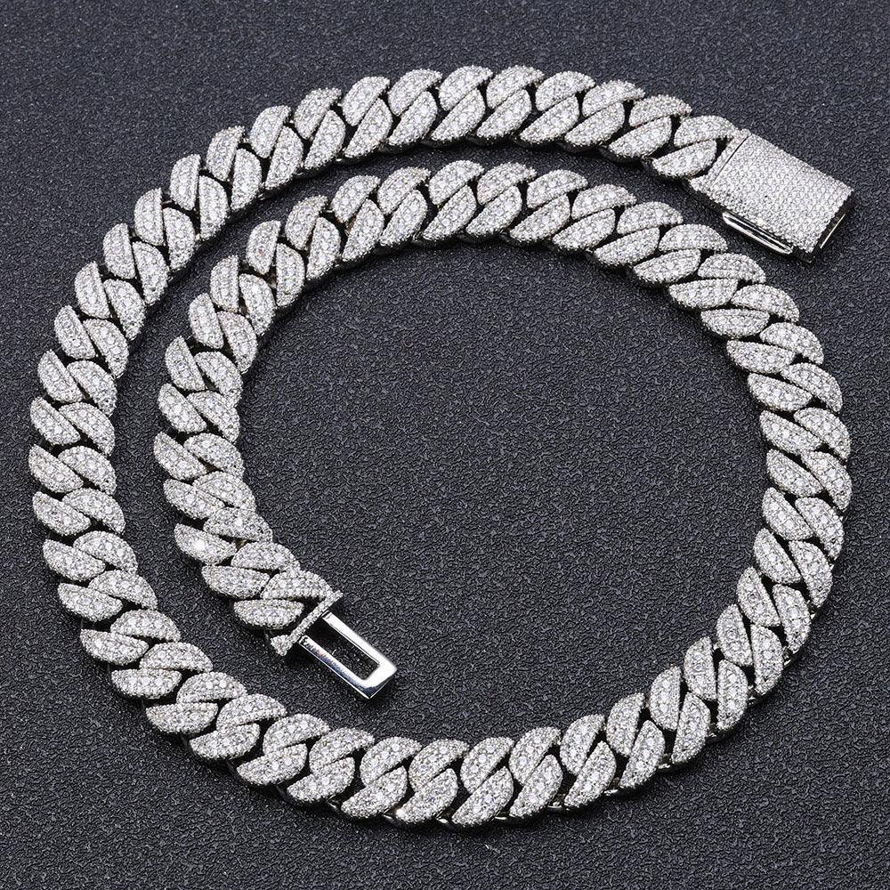 14mm Cuban Chain Necklace with Full Zircon Stones and Flip Clasp - CaratixJewelry