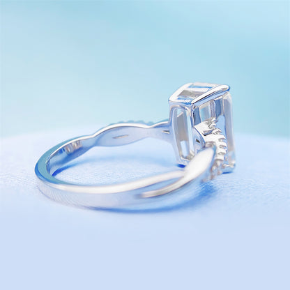 2026 Summer New S925 Silver 4ct Emerald Cut Moissanite Ring | Large 8x10mm D VVS1 | Caratix