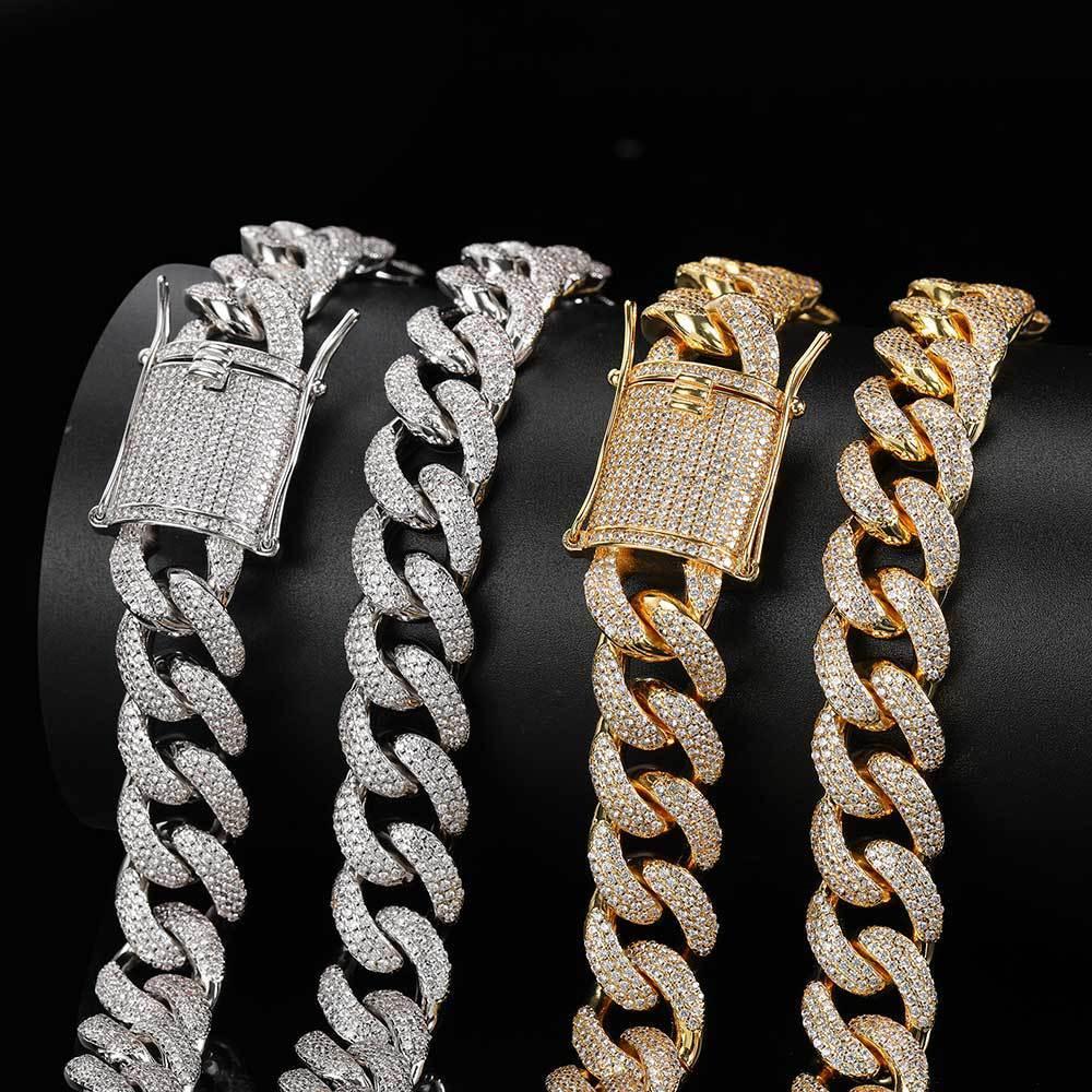 Custom 15mm Triple-Row Iced Out Gold Chain Style - CaratixJewelry