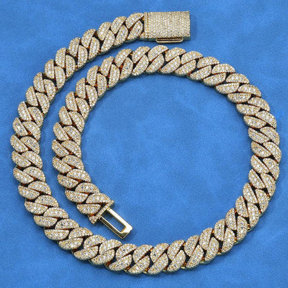 14mm Moissanite Cuban Link Chain with Flip-Lock Clasp – Custom S925 Sterling Silver Iced-Out Hip Hop Men’s Luxury Streetwear Necklace - CaratixJewelry