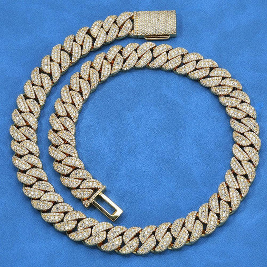 14mm Moissanite Cuban Link Chain with Flip-Lock Clasp – Custom S925 Sterling Silver Iced-Out Hip Hop Men’s Luxury Streetwear Necklace - CaratixJewelry