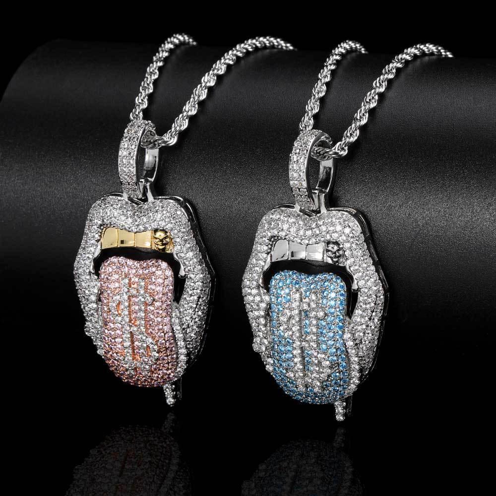 Custom Dollar Mouth & Tongue Pendant Necklace with Micro-Pave Zircon Stones for Men | Caratix Jewelry - CaratixJewelry