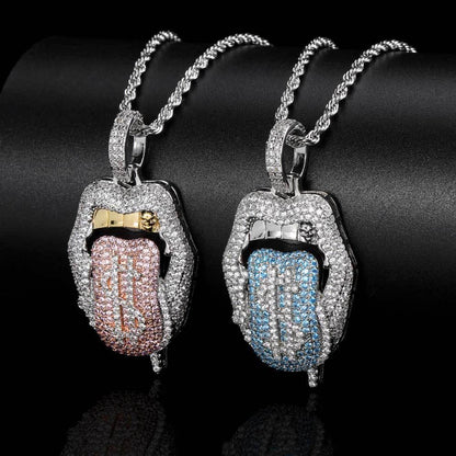 Custom Dollar Mouth & Tongue Pendant Necklace with Micro-Pave Zircon Stones for Men | Caratix Jewelry - CaratixJewelry