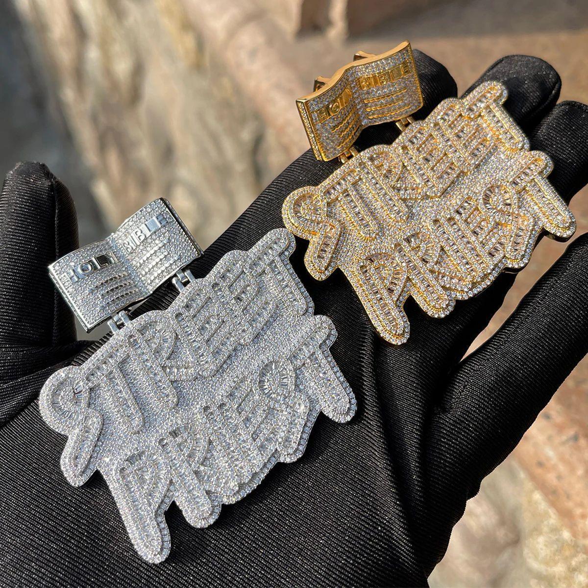 Iced Out "Street Priest" Letter Pendant | Men's Urban Wisdom Necklace | Premium Copper CZ Slogan Jewelry | OG Status Bling | Caratix - CaratixJewelry