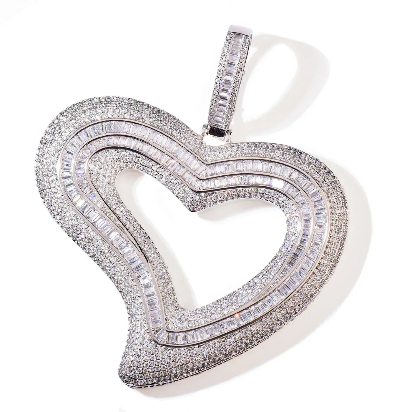 Large Hollow Heart Pendant Necklace | CZ Hip Hop Minimalist Fashion Jewelry - CaratixJewelry
