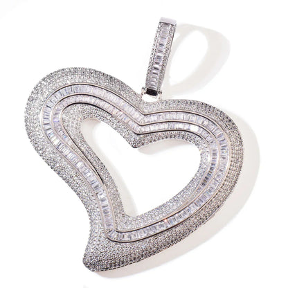 Large Hollow Heart Pendant Necklace | CZ Hip Hop Minimalist Fashion Jewelry - CaratixJewelry