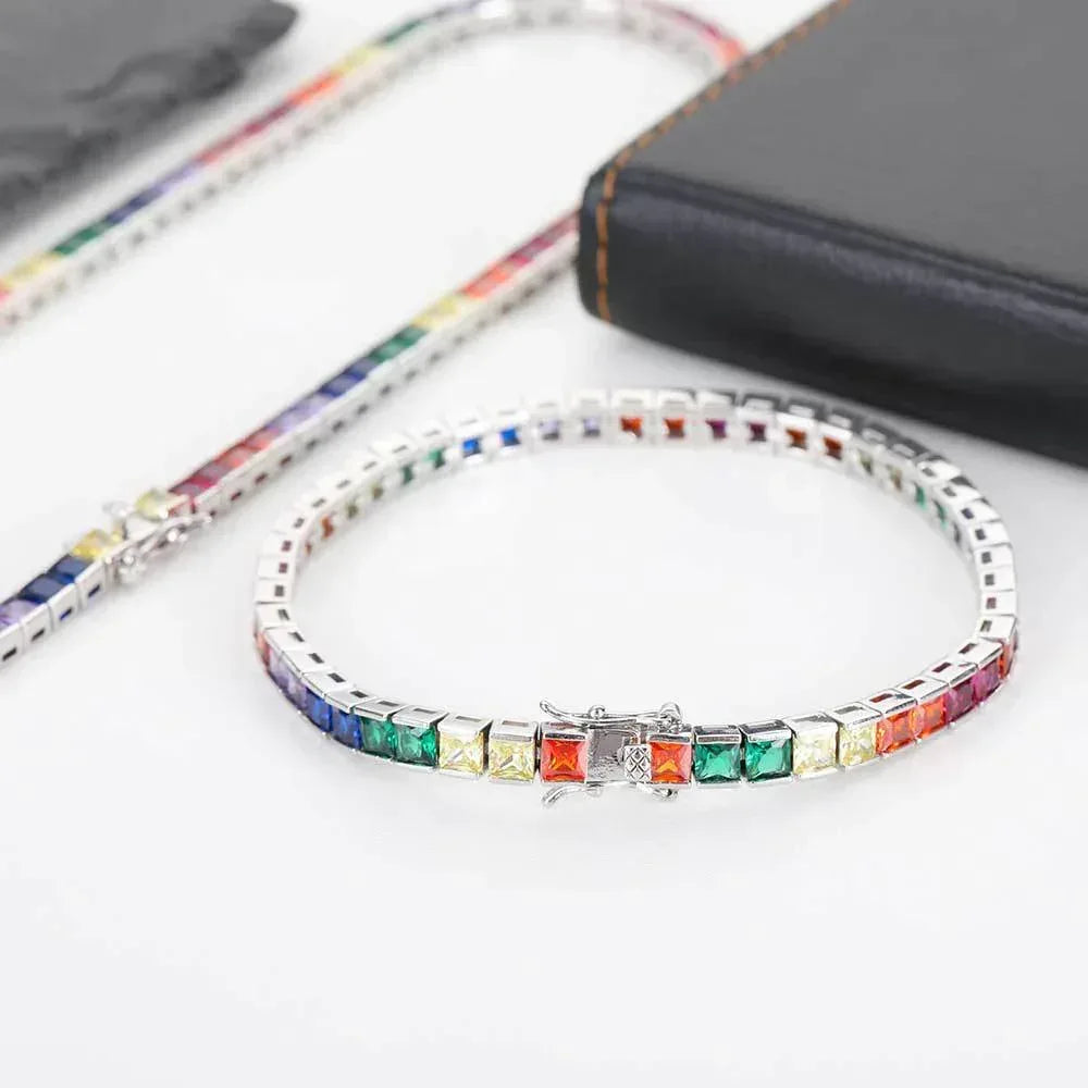 4mm Colorful Tennis Chain Bracelet with Square Micro-Pave Zircon | Caratix Jewelry - CaratixJewelry
