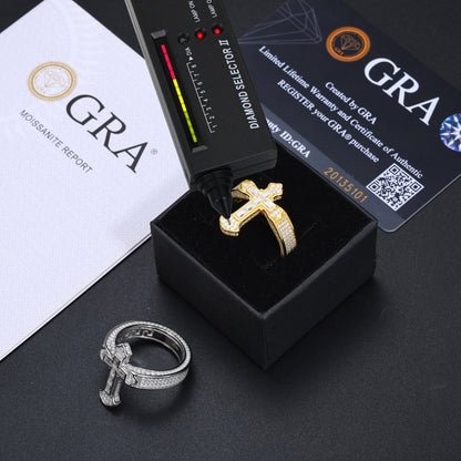Ice-Block Baguette Moissanite Cross Ring Silver | Caratix
