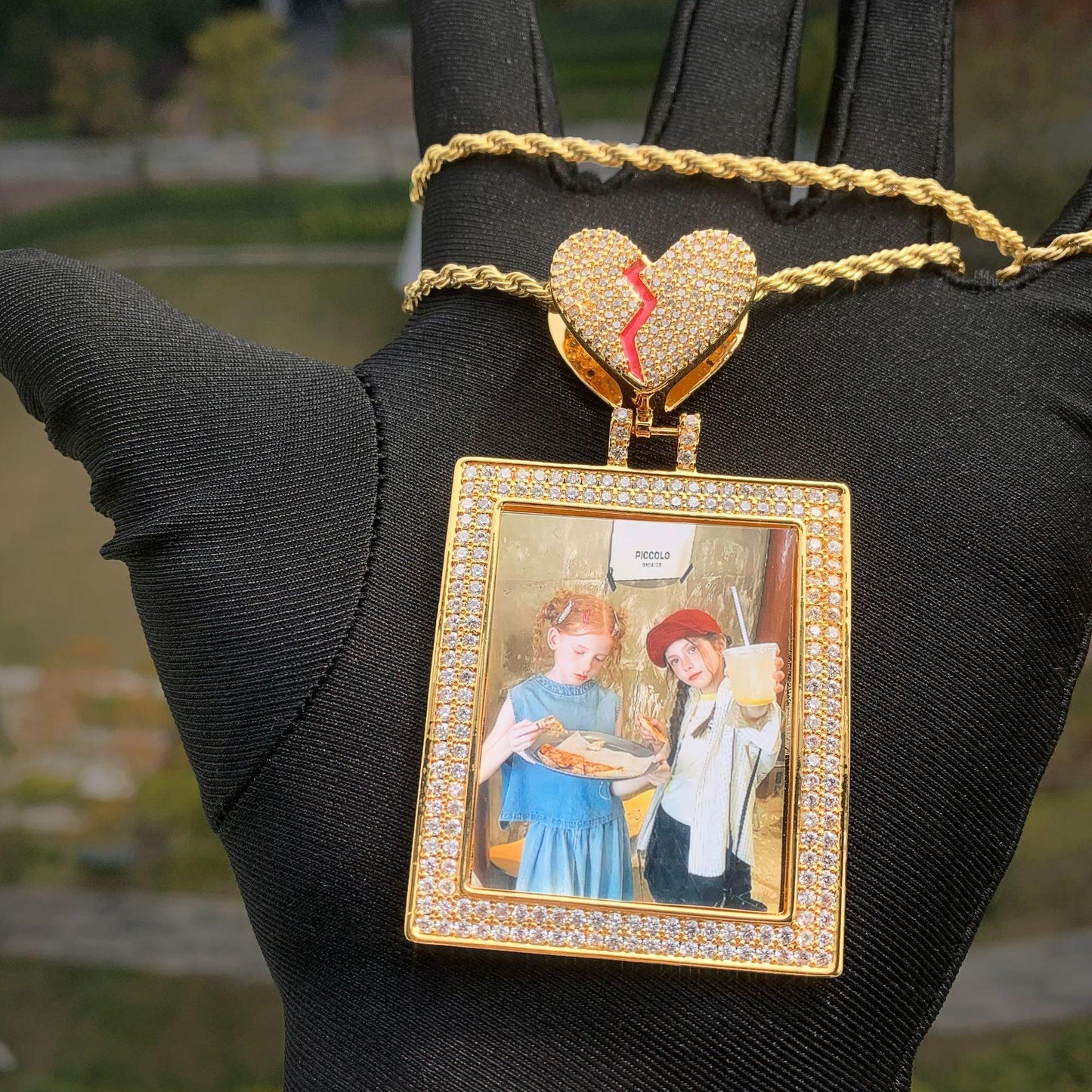 Heart Photo Frame Pendant | CZ Iced Out Custom Picture Hip Hop Necklace - CaratixJewelry