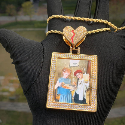 Heart Photo Frame Pendant | CZ Iced Out Custom Picture Hip Hop Necklace - CaratixJewelry