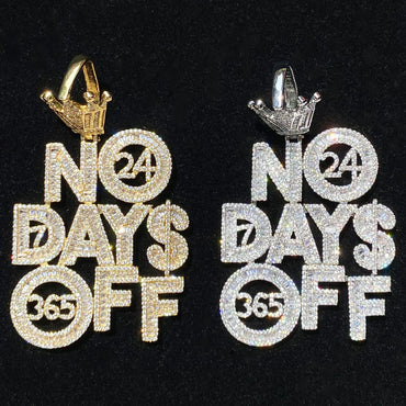 Iced Out "No Days Off" Text Pendant | Gym Fitness & Entrepreneur Jewelry - CaratixJewelry
