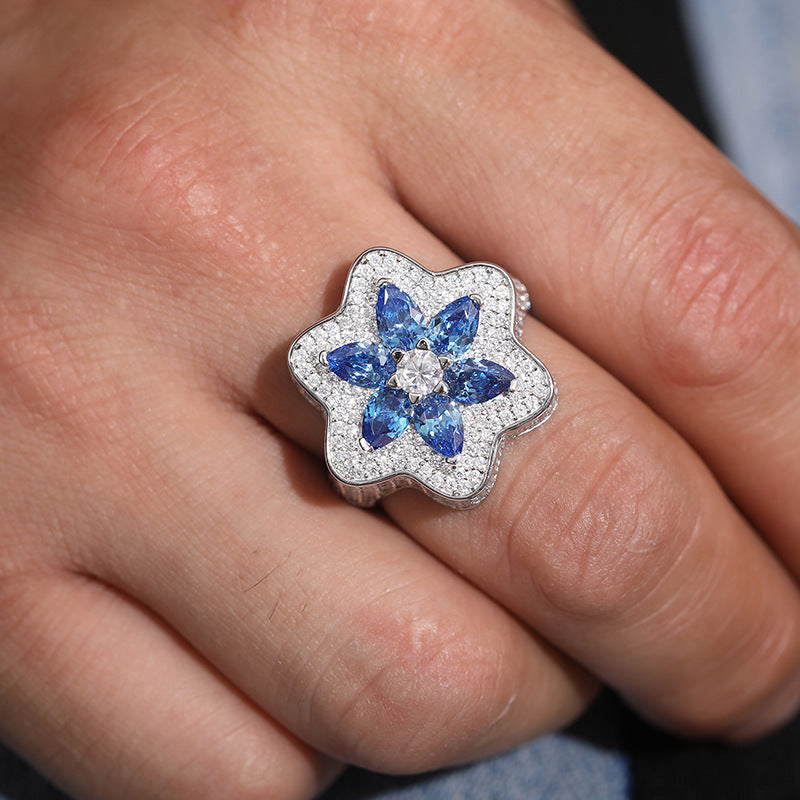 Moissanite Flower Cluster Ring S925 Y2K Hip Hop | Caratix