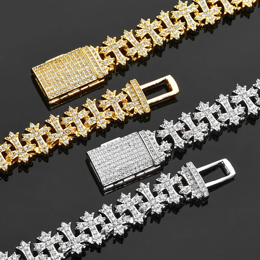 Cross Maple Leaf Chain Zircon Bracelet Luxury Hip Hop Jewelry for Men | Caratix Jewelry - CaratixJewelry