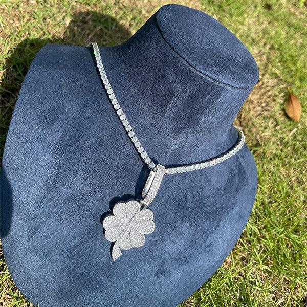 Iced Out Floral Petal Necklace | Men's & Women's Premium CZ Hip Hop Jewelry - CaratixJewelry