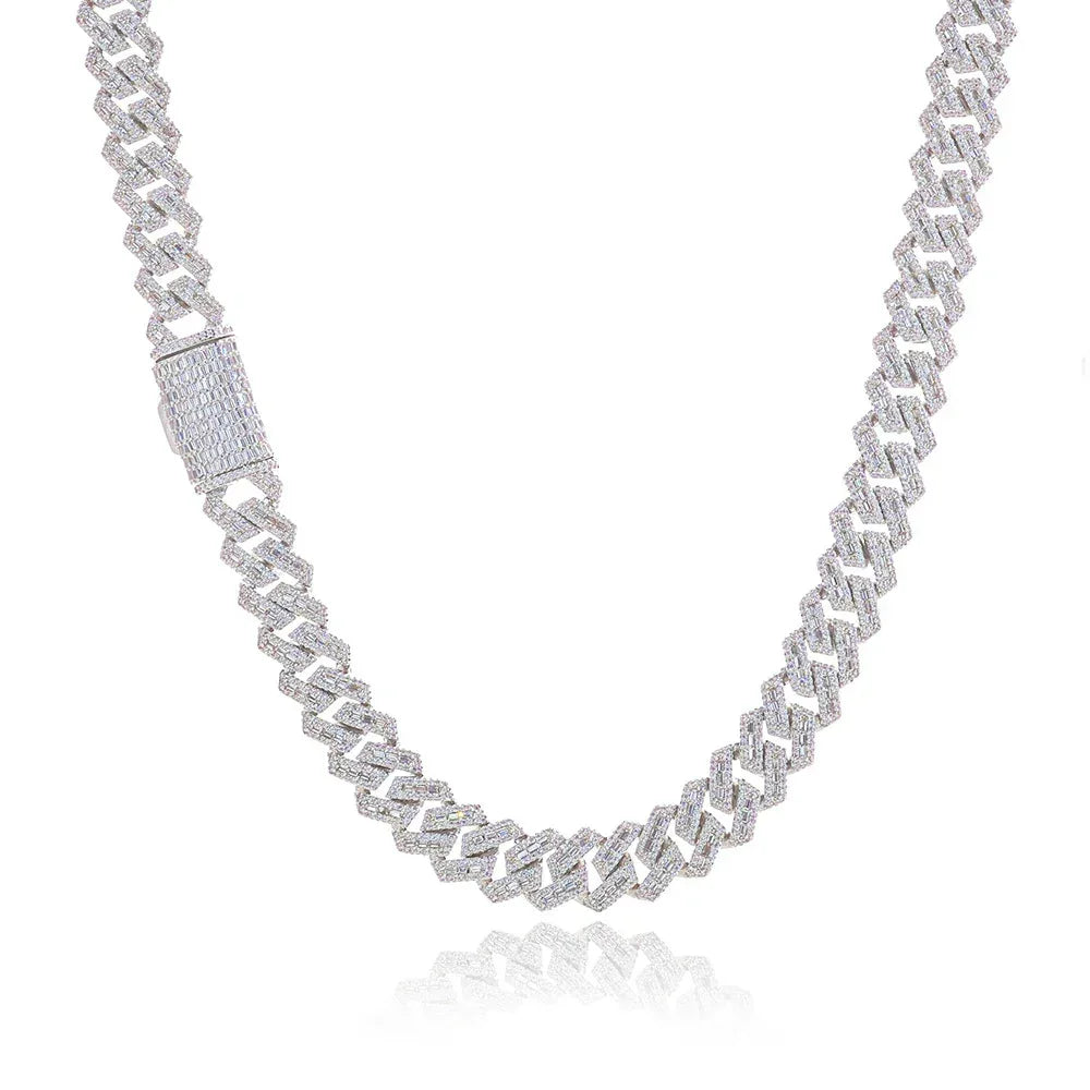 14mm Mixed-Cut Moissanite T-Bar Chain for Men – S925 Sterling Silver Luxury Hip Hop Necklace - CaratixJewelry