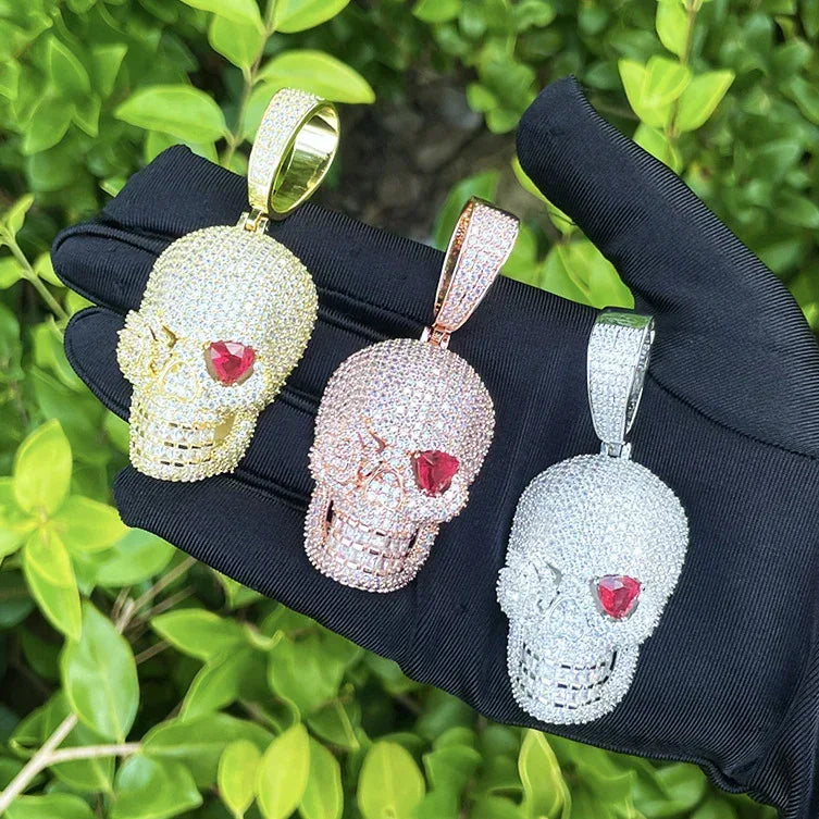 Iced Out Red-Eyed Skull Pendant | Men's Punk Gothic Hip Hop Necklace - CaratixJewelry