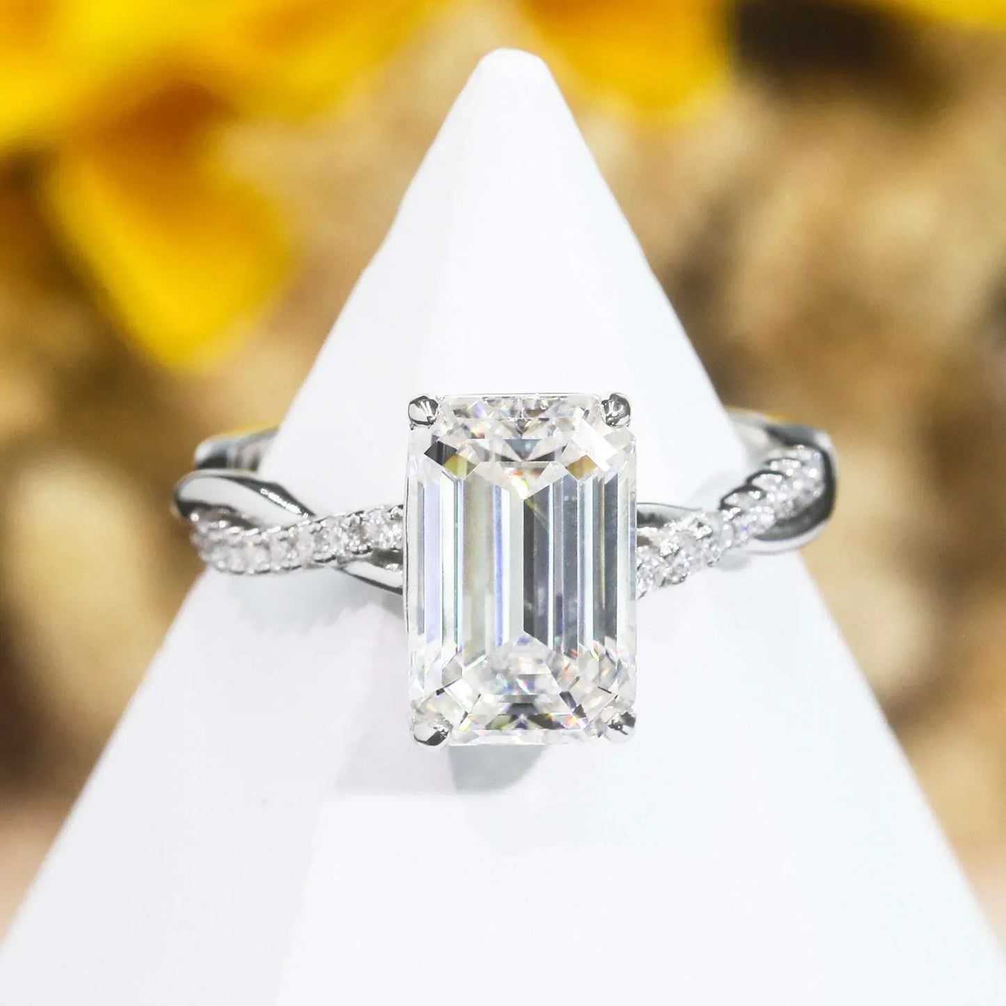 4ct Emerald-Cut Moissanite Ring | S925 Silver Luxury Women’s Engagement Jewelry - CaratixJewelry