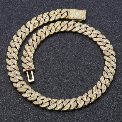 14mm Moissanite Cuban Link Chain with Flip-Lock Clasp – Custom S925 Sterling Silver Iced-Out Hip Hop Men’s Luxury Streetwear Necklace - CaratixJewelry