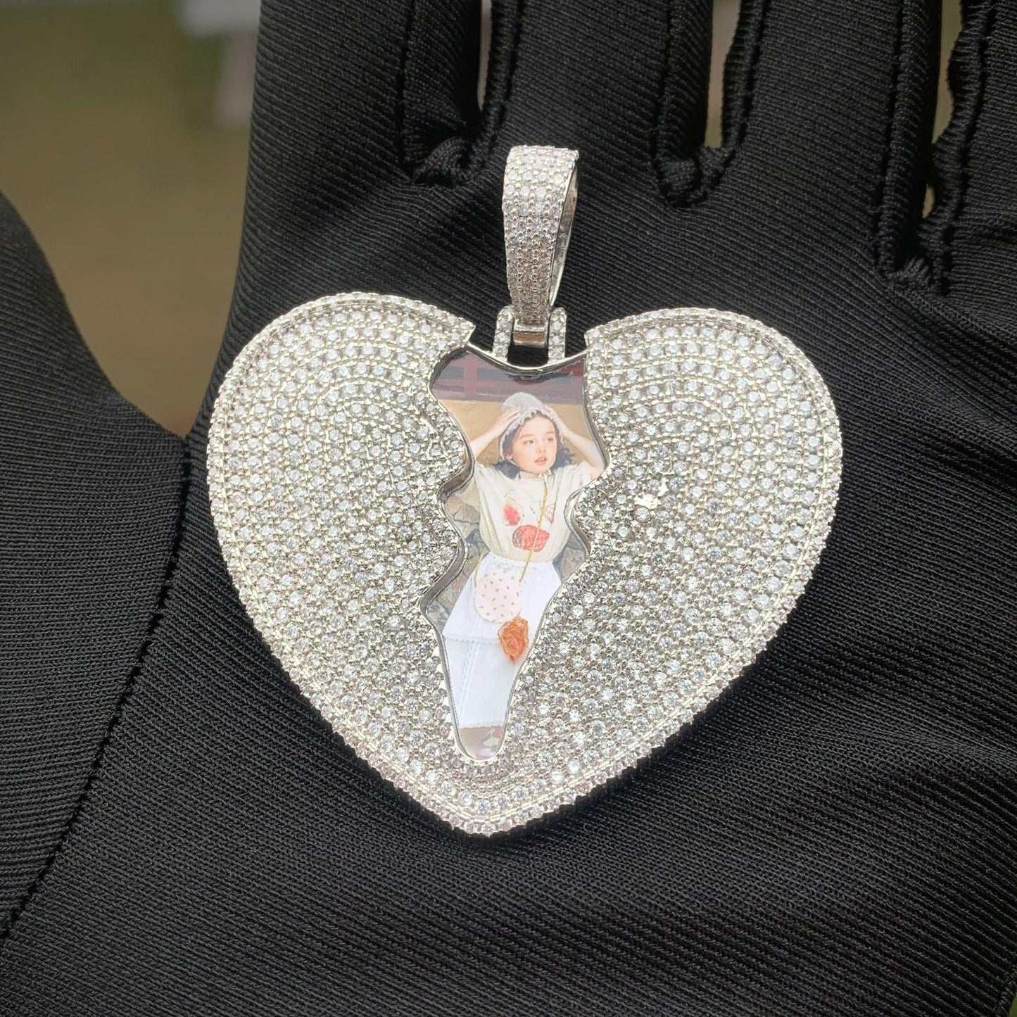 Broken Heart Photo Pendant | Iced Out CZ Custom Picture Hip Hop Necklace - CaratixJewelry