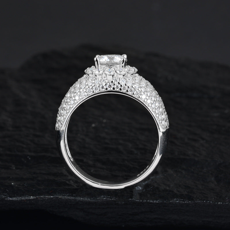Moissanite Starburst Ring S925 Silver Hip Hop Band | Caratix