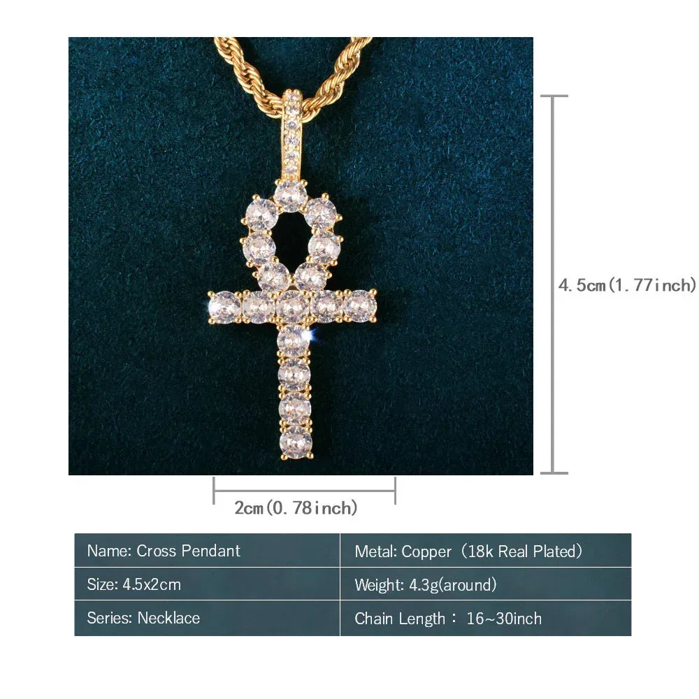 CZ Ankh Cross Pendant Necklace | Men’s Streetwear Jewelry - CaratixJewelry