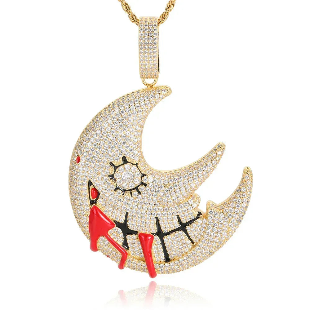 Trippie Redd Moon Pendant Necklace with Zircon Stones for Men | Caratix Jewelry - CaratixJewelry