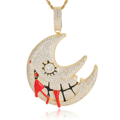 Trippie Redd Moon Pendant Necklace with Zircon Stones for Men | Caratix Jewelry - CaratixJewelry