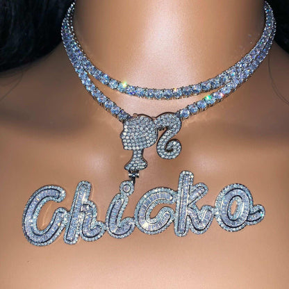 Women’s Letter Pendant Necklace | Iced Out Hip Hop T-Bar Fashion Sweater Chain - CaratixJewelry