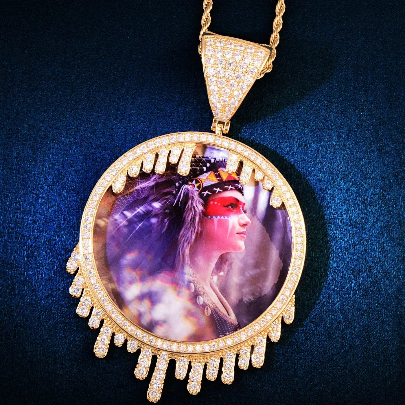 Teardrop Photo Pendant | Solid CZ Iced Out DIY Custom Picture Hip Hop Necklace - CaratixJewelry